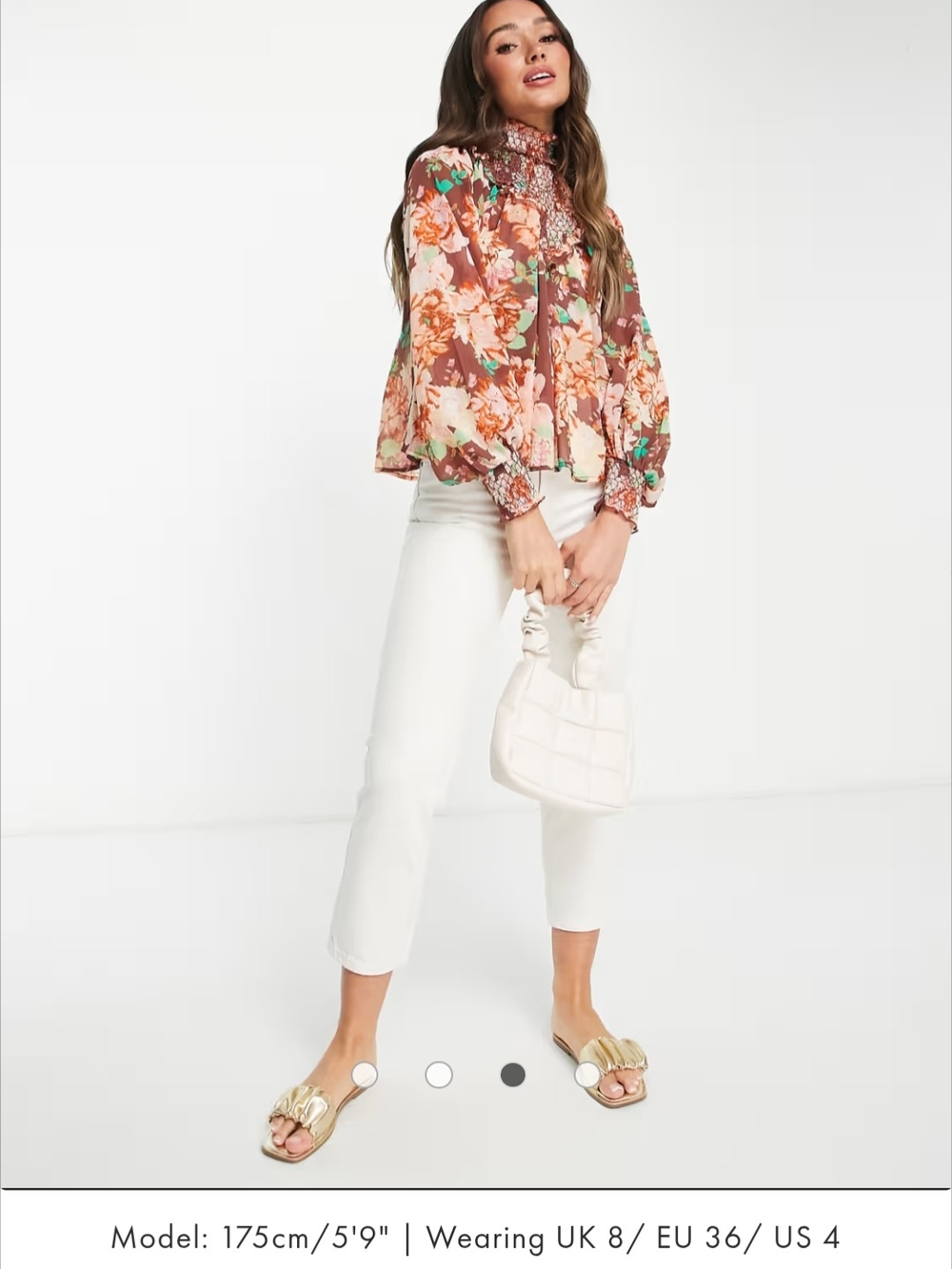ASOS Floral High-Neck Long-Sleeve Blouse in Rust & Pink